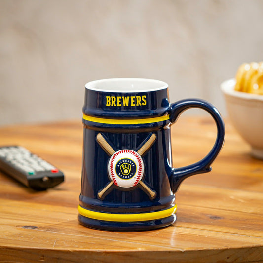 Team Sports America Essential - Milwaukee Brewers Ceramic Stein Cup, 24oz
