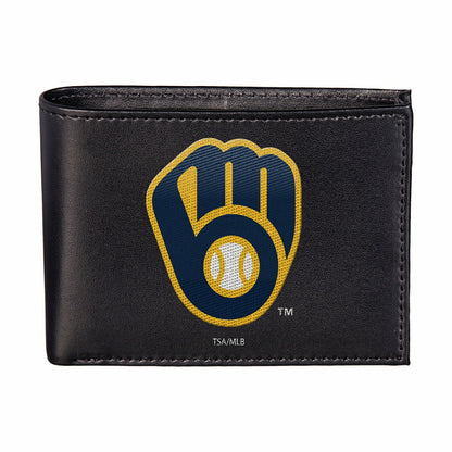 Team Sports America Recommended - Milwaukee Brewers Black Bi-Fold Embroidered Wallet w/ RFID Blocking