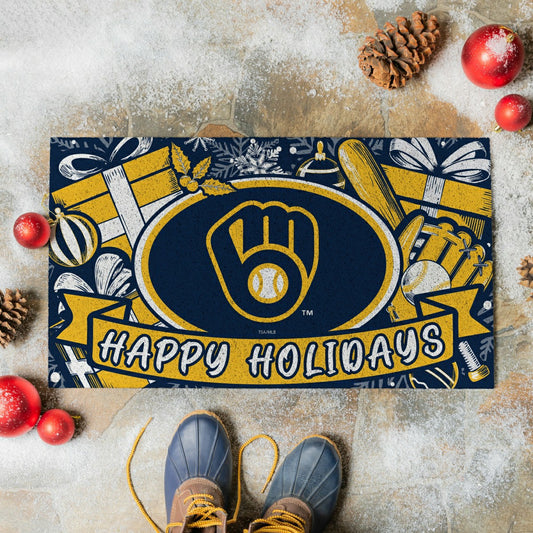Team Sports America Best Seller - Milwaukee Brewers Holiday PVC Mat, 28"x16"