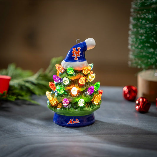 Team Sports America Trending - New York Mets 4" Mini LED Tabletop Christmas Tree, Set of 2