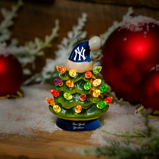 Team Sports America Best Seller - New York Yankees 4" Mini LED Tabletop Christmas Tree, Set of 2