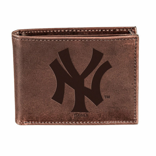 Team Sports America Trending - New York Yankees Bi-Fold Wallet Brown 100% Genuine Leather