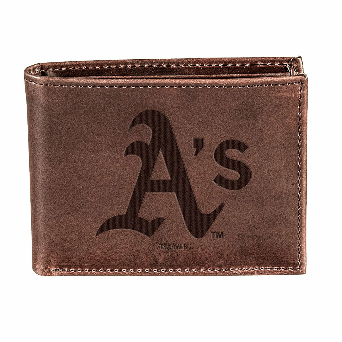 Team Sports America Recommended - Oakland A's Bi-Fold Wallet Brown 100% Genuine Leather