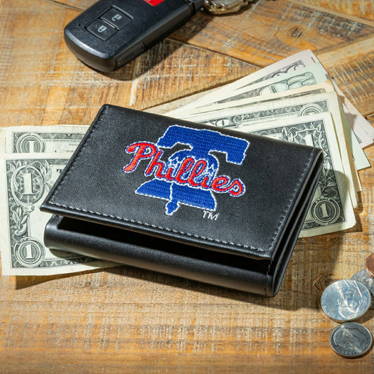 Team Sports America Everyday - Philadelphia Phillies Black Tri-Fold Embroidered Wallet w/ RFID Blocking
