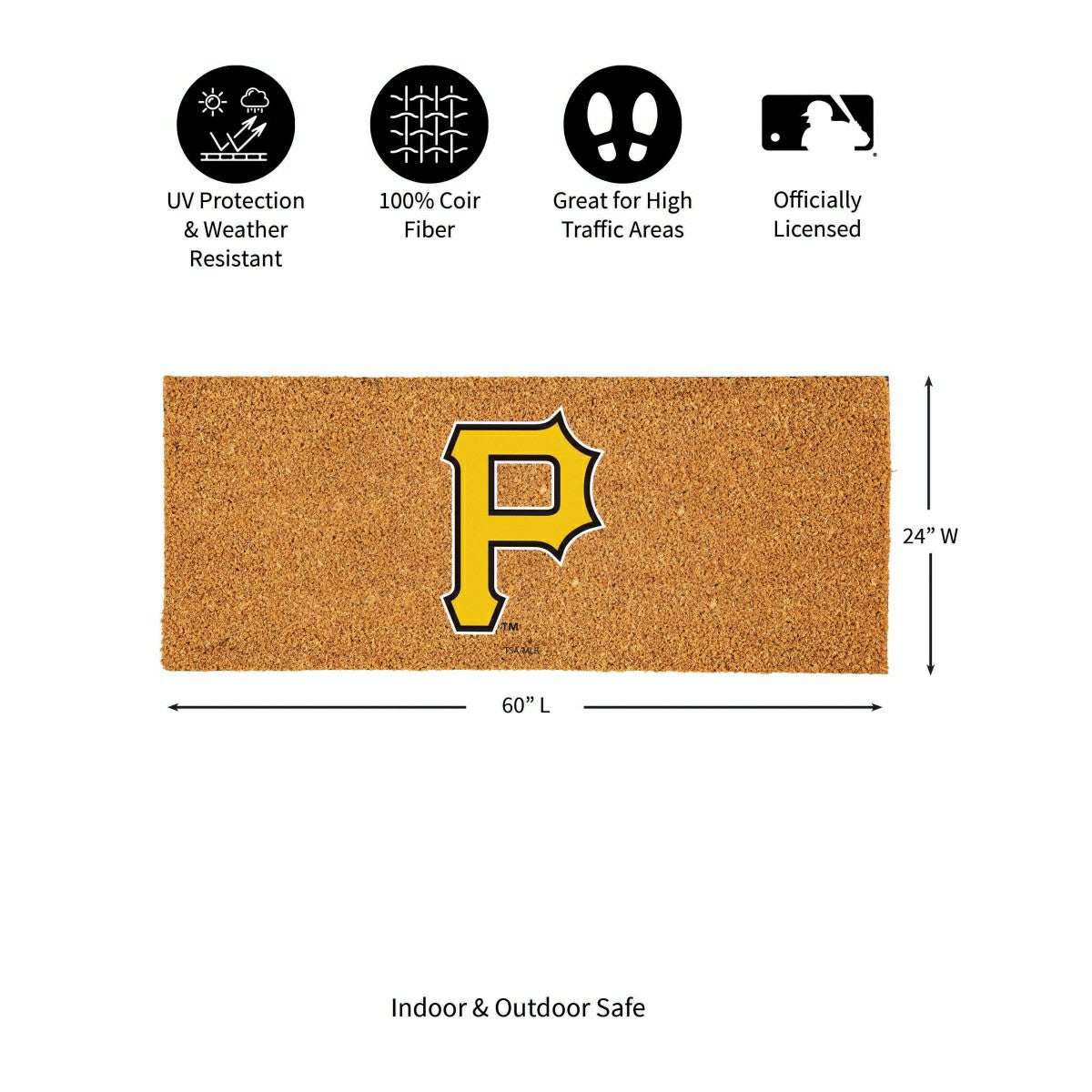 Team Sports America Recommended - Pittsburgh Pirates Extra Large Full Color Coir Mat, 60"x24"