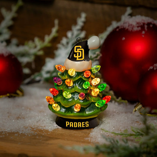 Team Sports America Essential - San Diego Padres 4" Mini LED Tabletop Christmas Tree, Set of 2