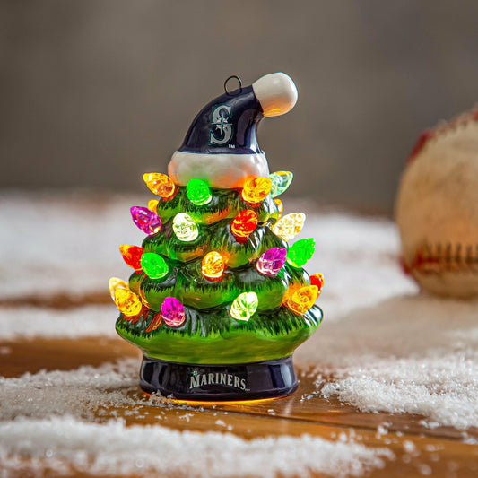 Team Sports America Exclusive - Seattle Mariners 4" Mini LED Tabletop Christmas Tree, Set of 2