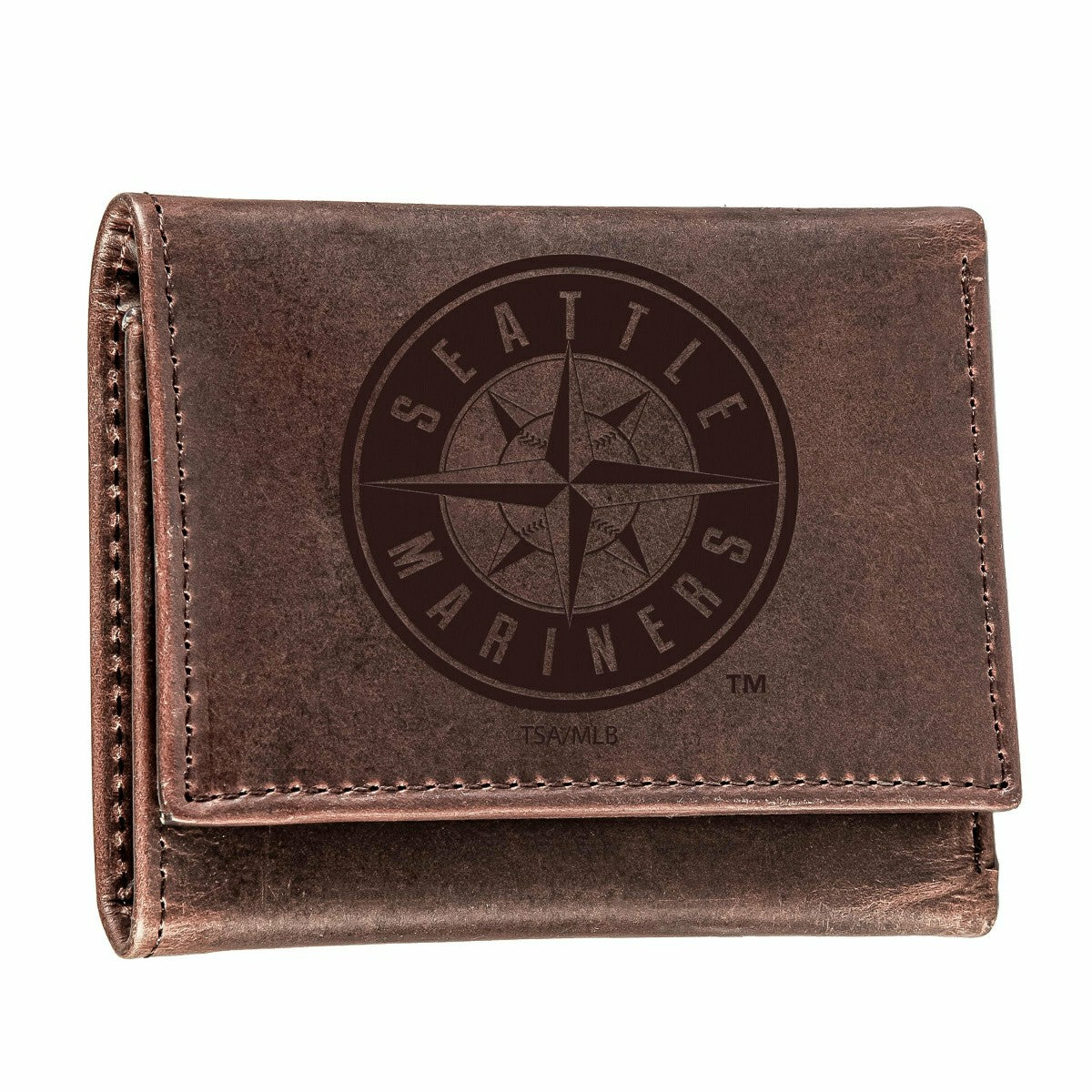 Team Sports America Classic - Seattle Mariners Tri-Fold Wallet Brown 100% Genuine Leather
