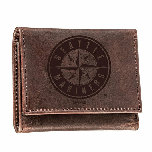 Team Sports America Classic - Seattle Mariners Tri-Fold Wallet Brown 100% Genuine Leather