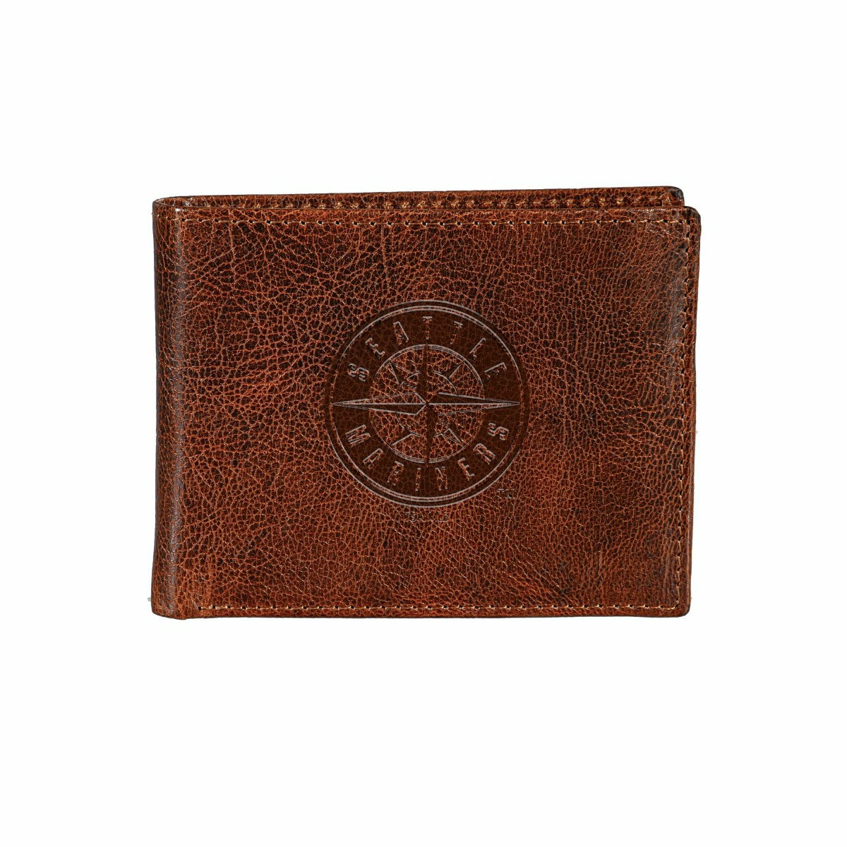 Team Sports America Trending - Seattle Mariners, Embossed 100% Genuine Tumbled Leather Passcase Bi-Fo