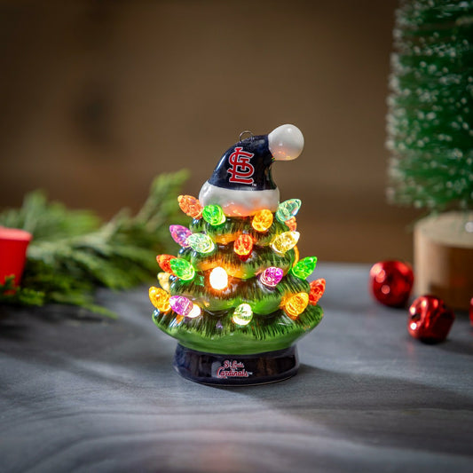 Team Sports America Classic - St Louis Cardinals 4" Mini LED Tabletop Christmas Tree, Set of 2