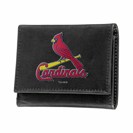 Team Sports America Best Seller - St Louis Cardinals Black Tri-Fold Embroidered Wallet w/ RFID Blocking