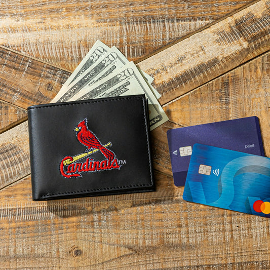 Team Sports America Recommended - St Louis Cardinals Black Bi-Fold Embroidered Wallet w/ RFID Blocking