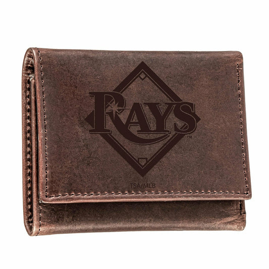 Team Sports America Exclusive - Tampa Bay Rays Tri-Fold Wallet Brown 100% Genuine Leather