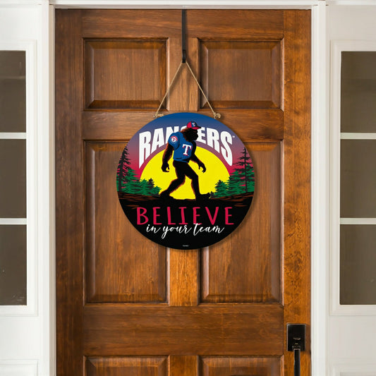 Team Sports America Trending - Texas Rangers Bigfoot Round Door Décor with Hanging Rope, 18x18