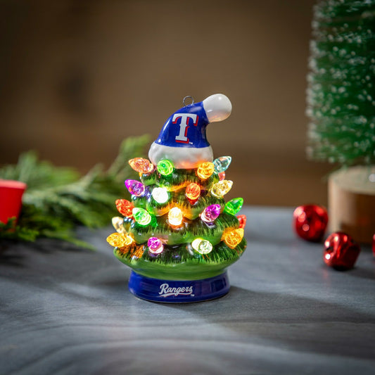 Team Sports America Exclusive - Texas Rangers 4" Mini LED Tabletop Christmas Tree, Set of 2