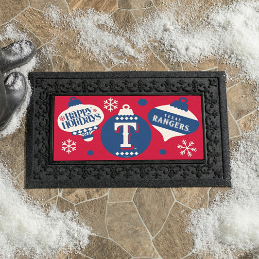 Team Sports America Trending - Texas Rangers Holiday Flocked Coir Sassafras Switch Mat, 22"x10"