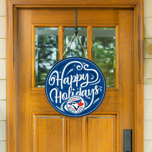 Team Sports America Signature - Toronto Blue Jays Holiday Round Door Décor with Hanging Rope, 18x18