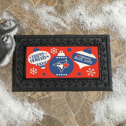Team Sports America Essential - Toronto Blue Jays Holiday Flocked Coir Sassafras Switch Mat, 22"x10"