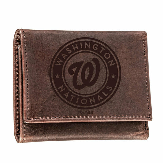 Team Sports America Essential - Washington Nationals Tri-Fold Wallet Brown 100% Genuine Leather
