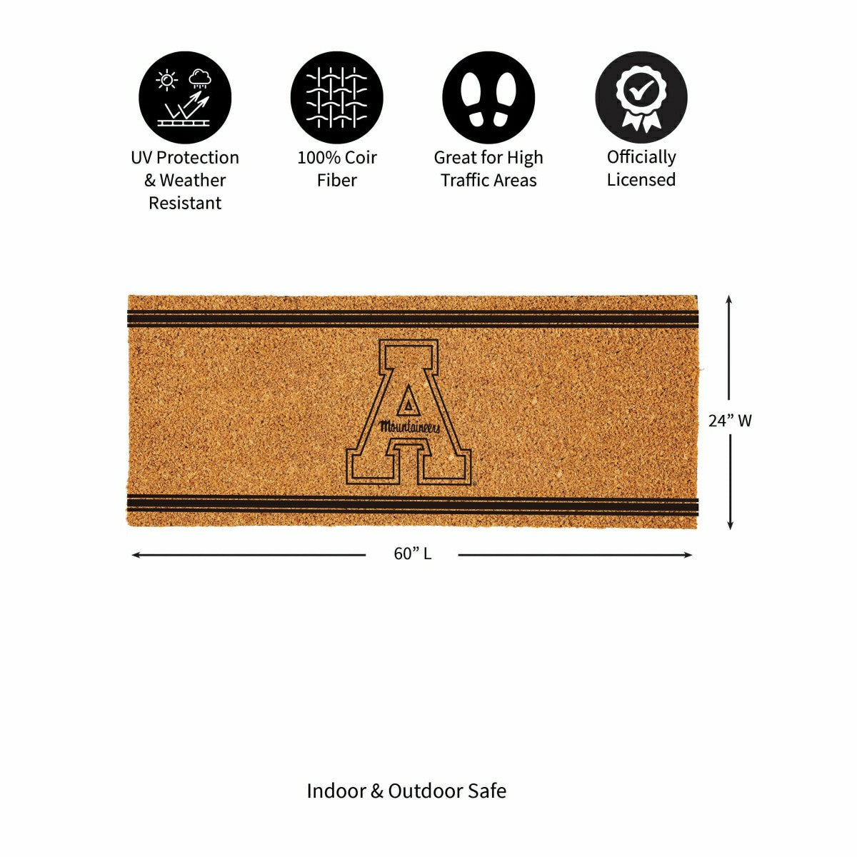 Team Sports America Best Seller - Appalachian State University Extra Large One Color Coir Mat, 60"x24"
