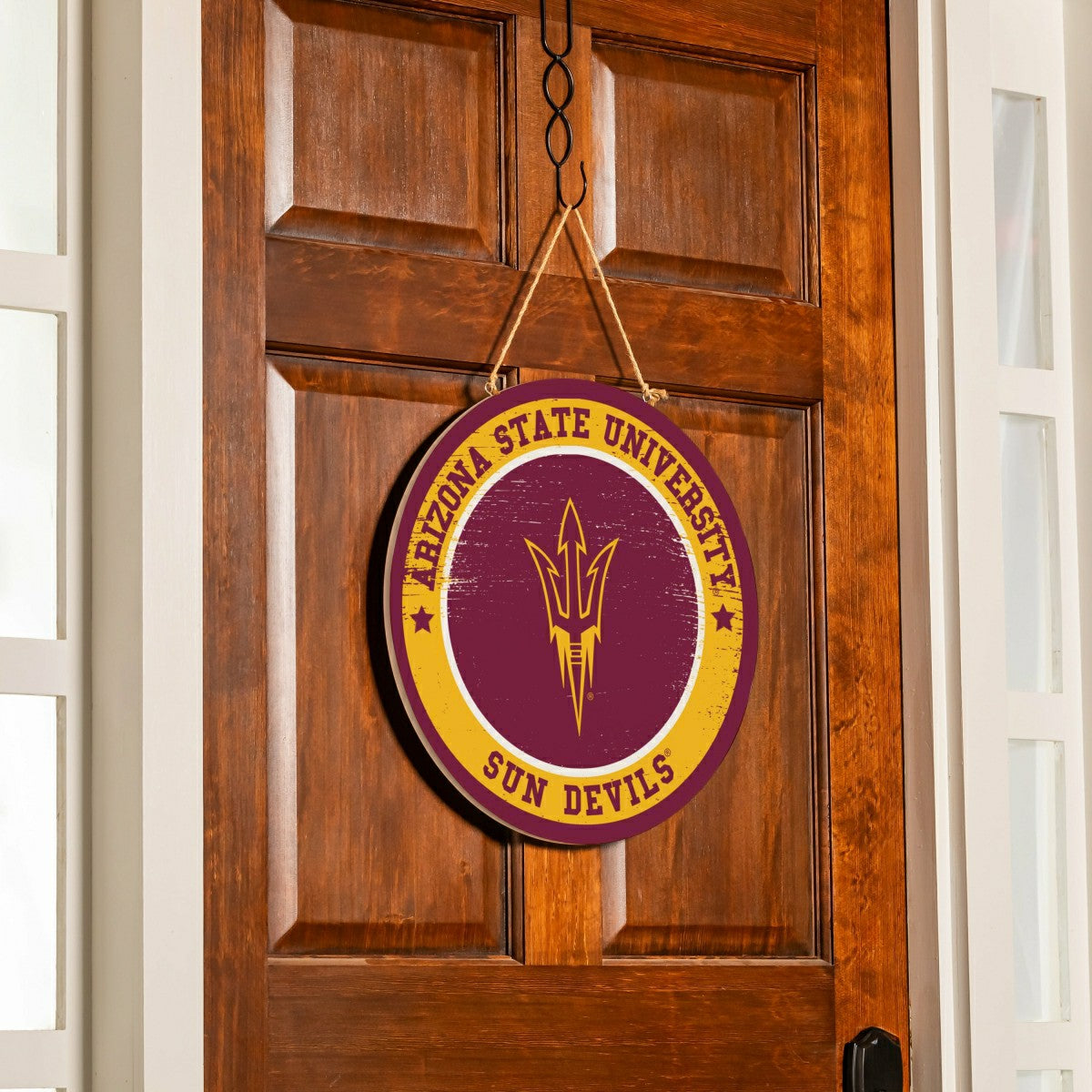 Team Sports America Essential - Arizona State University Round Door Décor with Hanging Rope, 18x18