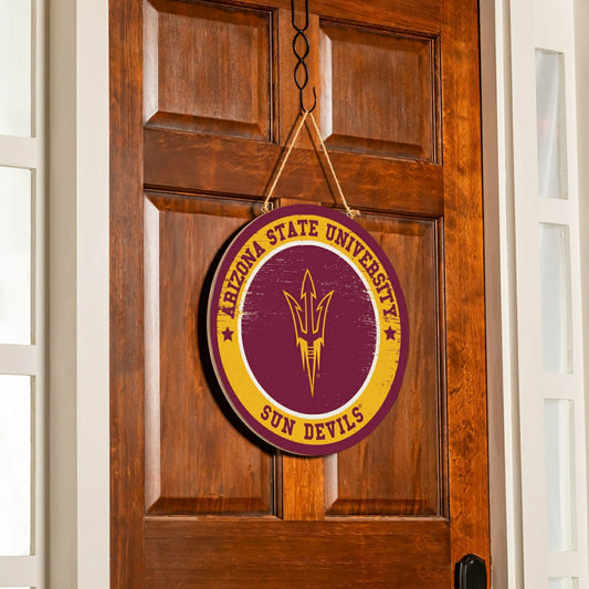 Team Sports America Essential - Arizona State University Round Door Décor with Hanging Rope, 18x18