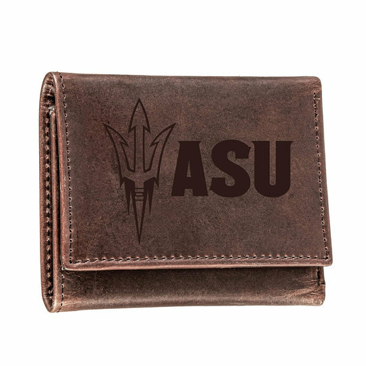 Team Sports America Recommended - Arizona State University, Tri-Fold Wallet, Brown, CH, 100% Genuine Lea