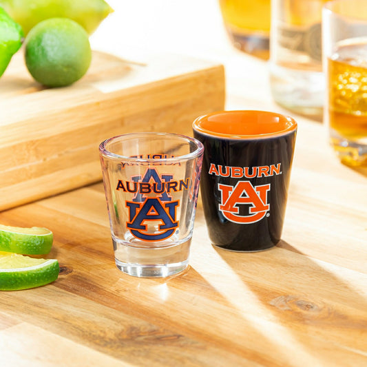 Team Sports America Best Seller - Auburn University 4-Piece Ceramic and Glass 2oz. Shot Glass Set
