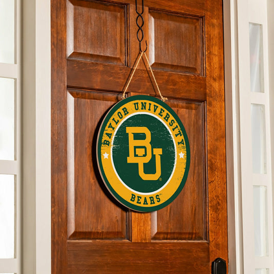 Team Sports America Best Seller - Baylor University Round Door Décor with Hanging Rope, 18x18