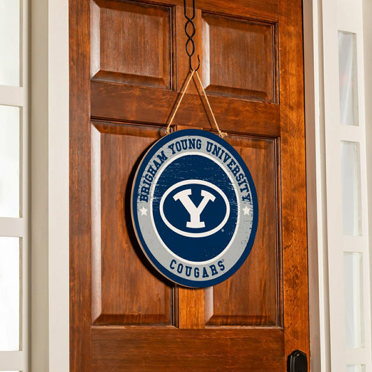 Team Sports America Signature - Brigham Young University Round Door Décor with Hanging Rope, 18x18