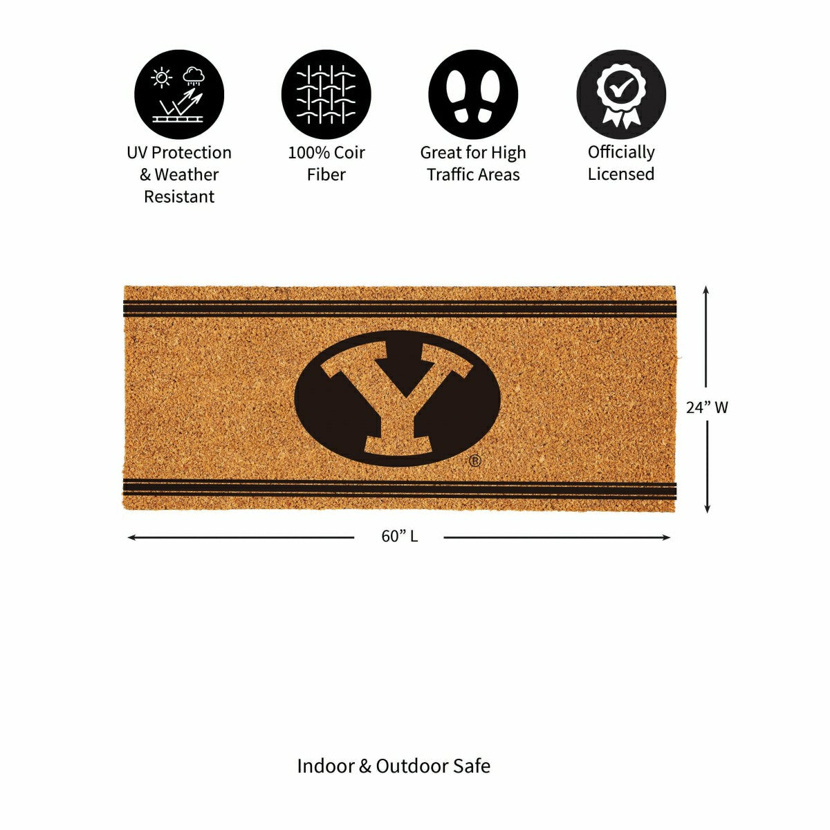 Team Sports America Essential - Brigham Young University Extra Large One Color Coir Mat, 60"x24"