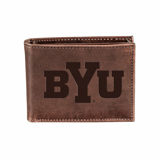 Team Sports America Value - Brigham Young University, Bi-Fold Wallet, Brown, CH, 100% Genuine Leat