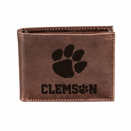 Team Sports America Classic - Clemson University, Bi-Fold Wallet, Brown, CH, 100% Genuine Leather