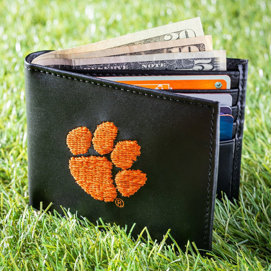 Team Sports America Essential - Clemson University Black Bi-Fold Embroidered Wallet w/ RFID Blocking
