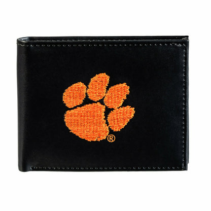Team Sports America Essential - Clemson University Black Bi-Fold Embroidered Wallet w/ RFID Blocking