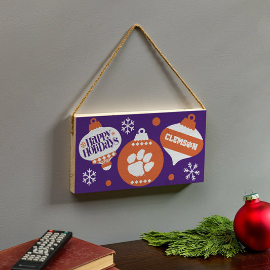 Team Sports America Value - Clemson University Holiday Wood Wall Sign, 6x11