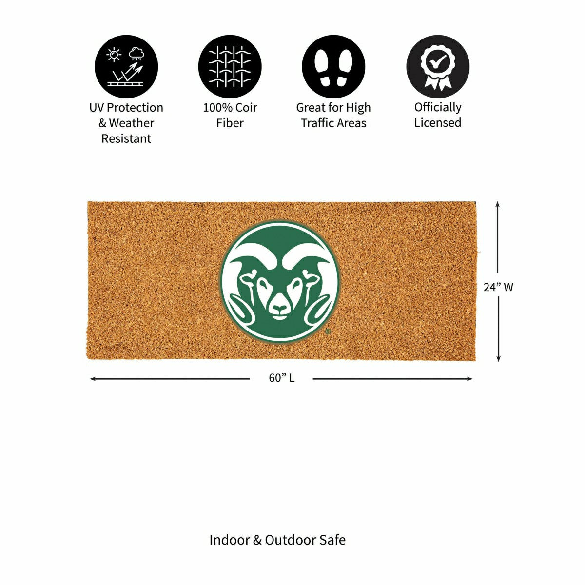Team Sports America Classic - Colorado State University Extra Large Full Color Coir Mat, 60"x24"