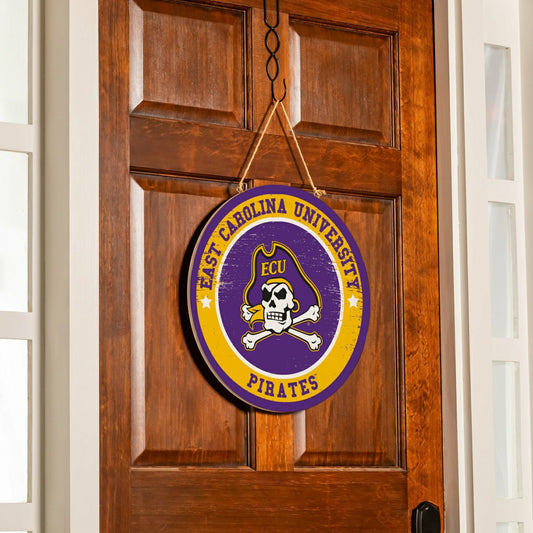 Team Sports America Exclusive - East Carolina University Round Door Décor with Hanging Rope, 18x18