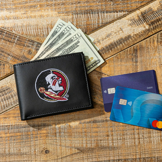 Team Sports America Signature - Florida State University Black Bi-Fold Embroidered Wallet w/ RFID Blocking