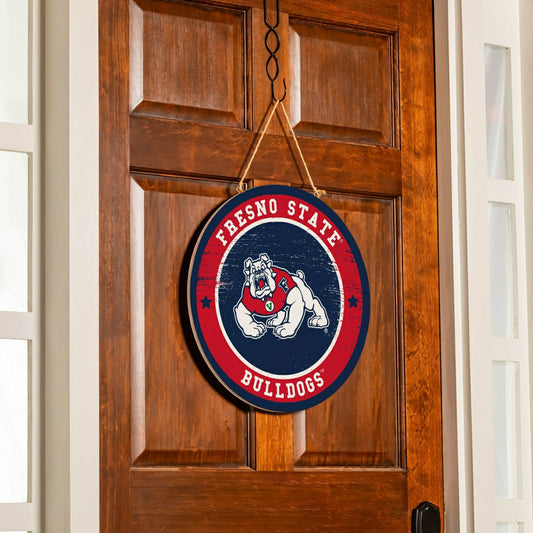 Team Sports America Essential - Fresno State Round Door Décor with Hanging Rope, 18x18