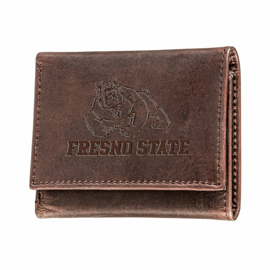 Team Sports America Recommended - Fresno State Brown Tri-Fold Wallet, 100% Genuine Leather