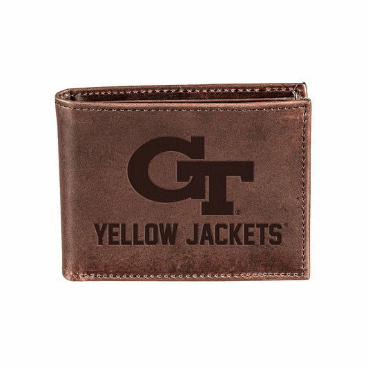 Team Sports America Trending - Georgia Tech, Bi-Fold Wallet, Brown, CH, 100% Genuine Leather