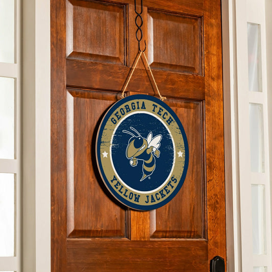 Team Sports America Everyday - Georgia Tech Round Door Décor with Hanging Rope, 18x18
