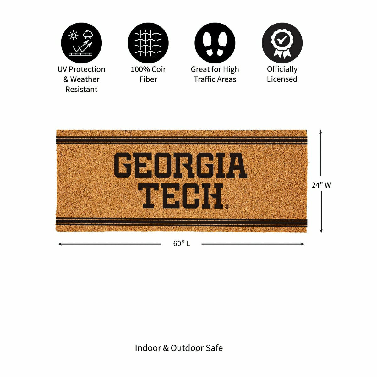 Team Sports America Exclusive - Georgia Tech Extra Large One Color Coir Mat, 60"x24"