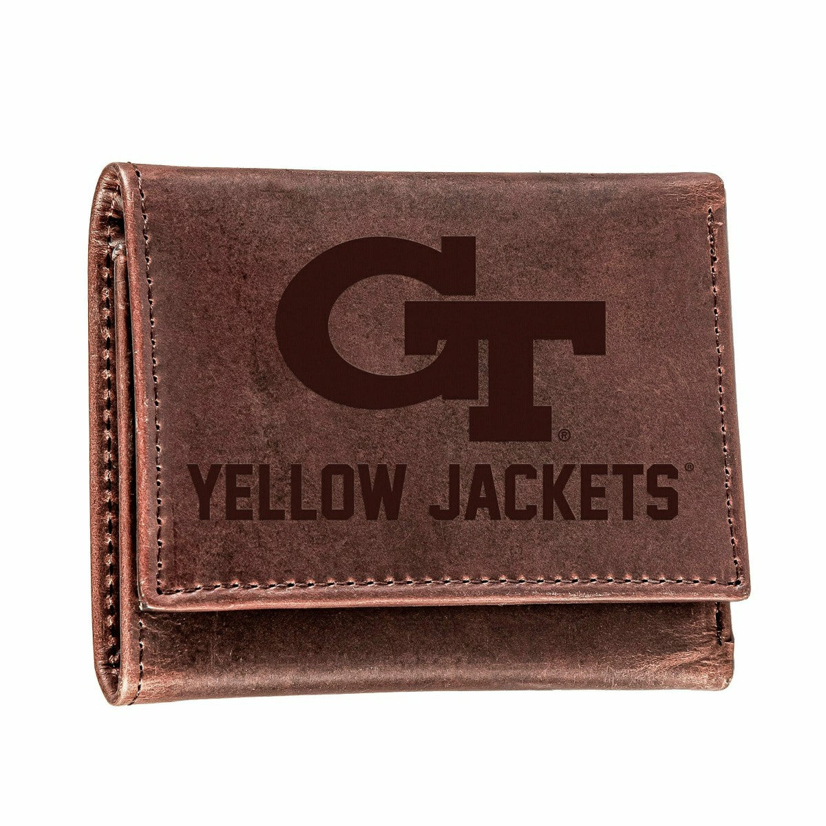Team Sports America Exclusive - Georgia Tech, Tri-Fold Wallet, Brown, CH, 100% Genuine Leather