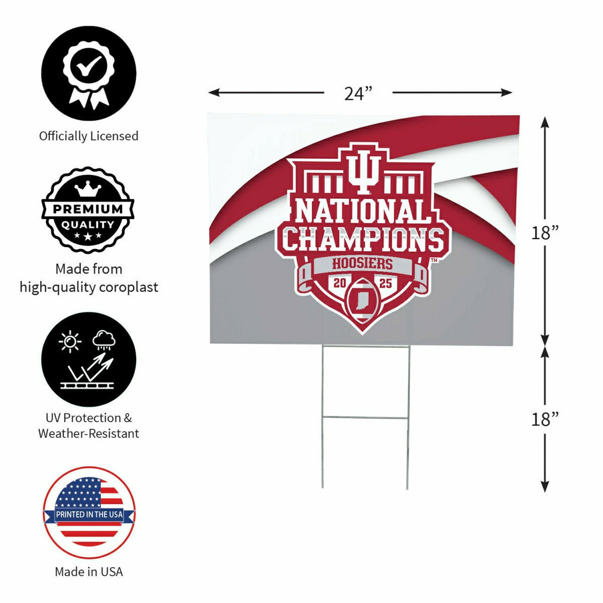 Team Sports America Value - Indiana University, Div 1 Champs, Cororplast Yard Sign