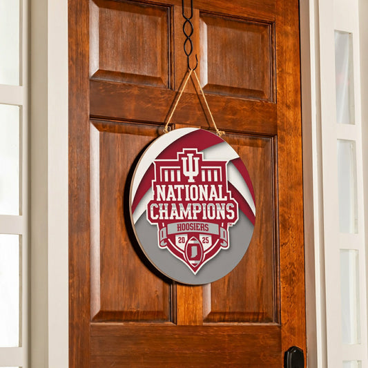 Team Sports America Trending - Indiana University, Div 1 Champs, Round Door Decor with Hanging Rope,
