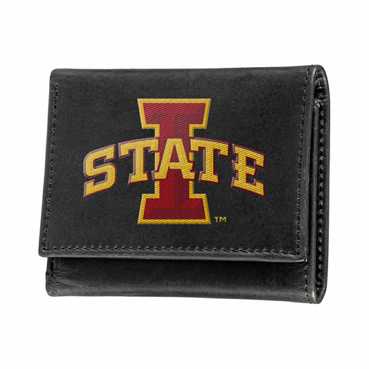 Team Sports America Signature - Iowa State University Black Tri-Fold Embroidered Wallet w/ RFID Blocki