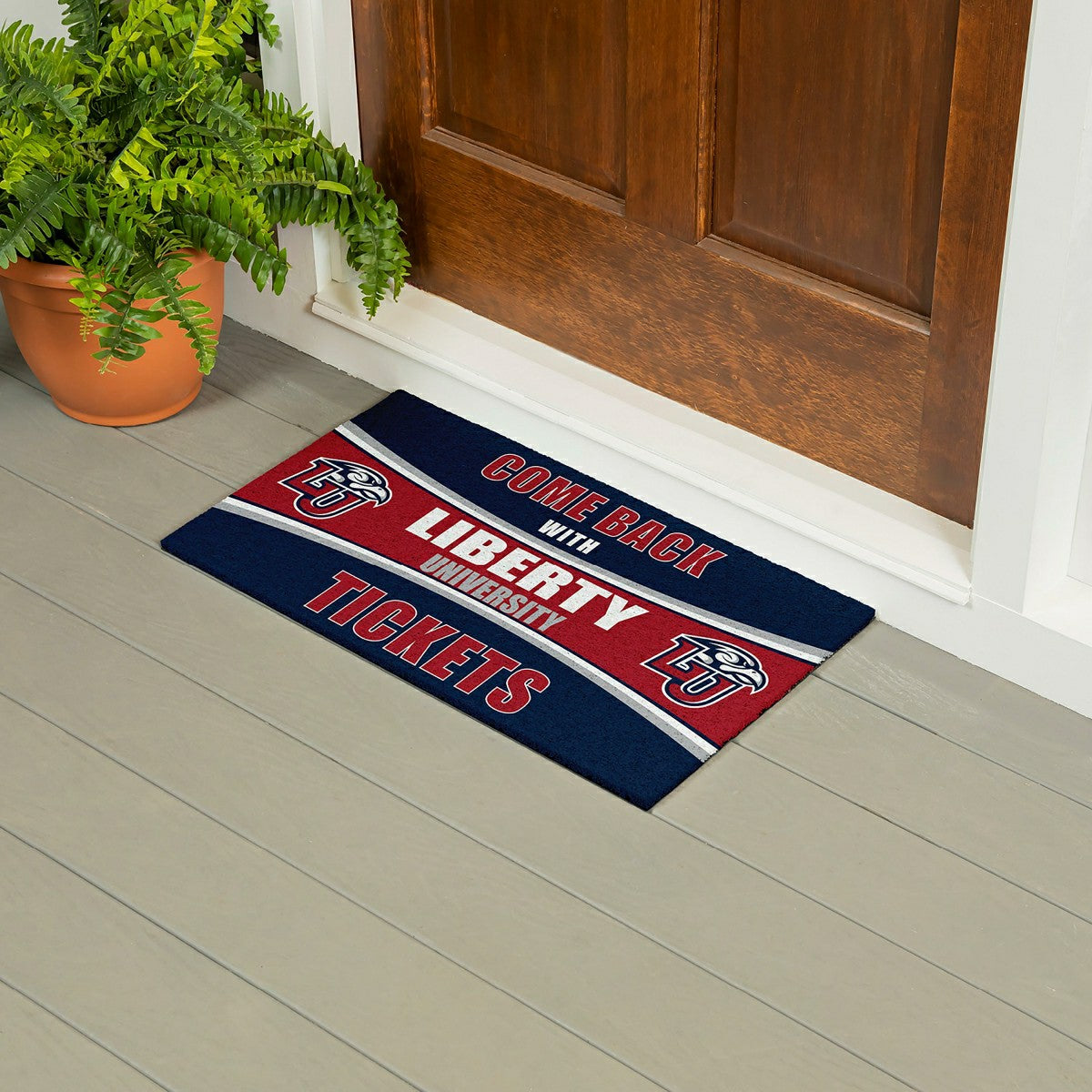 Team Sports America Essential - 28" x 16" PVC Trapper Mat, Come Back with Tickets, Liberty University
